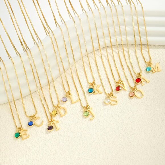 Initial Birthstone Necklaces for Women Trendy 14K Gold Plated Letter A-Z initial - Picture 6 of 6